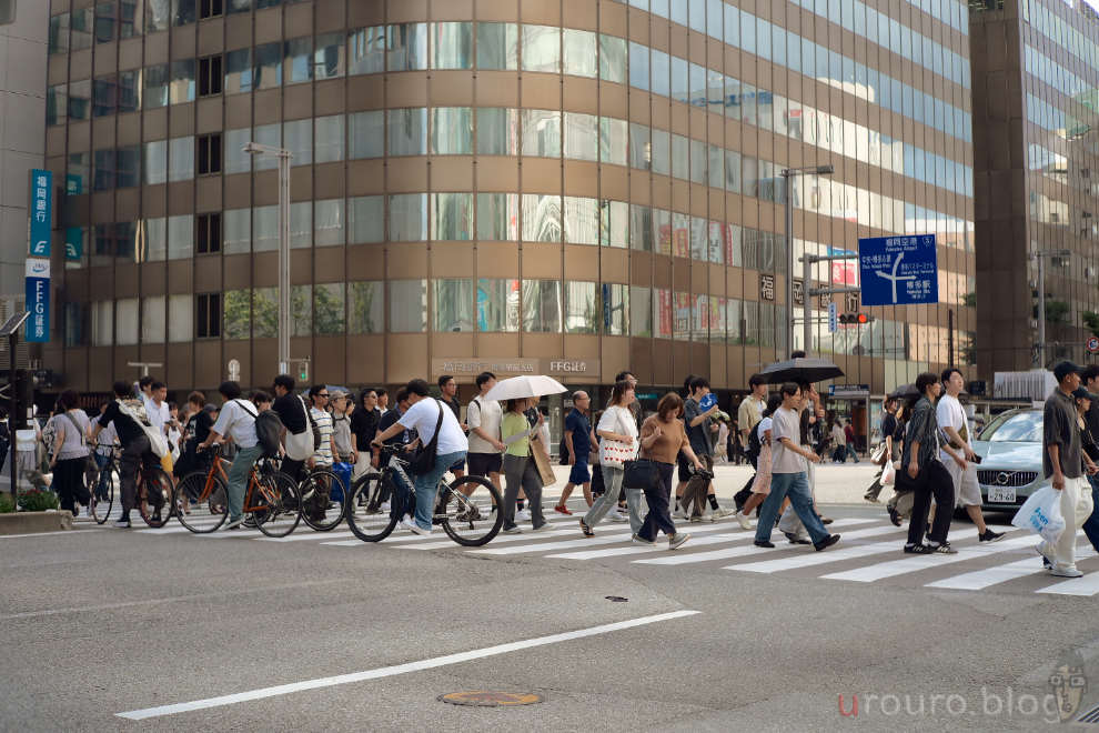 SG-image 35mm F1.2で街スナップ。横断歩道を渡る人々。フレキシブルカラーはNoble。