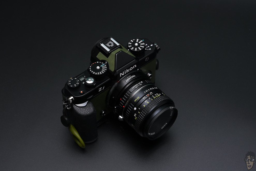 XR RIKENON 50mm F2 をTECHARTのTZM-02を使ってNikon Zfに装着した姿。