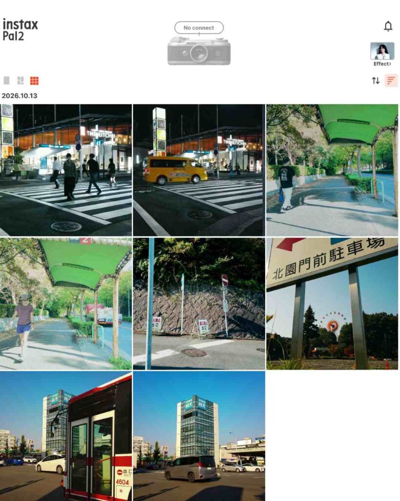 instax Pal2 のアプリ画面。極めてスマホ的でRAW現像とは全く異なる性質を持つ。